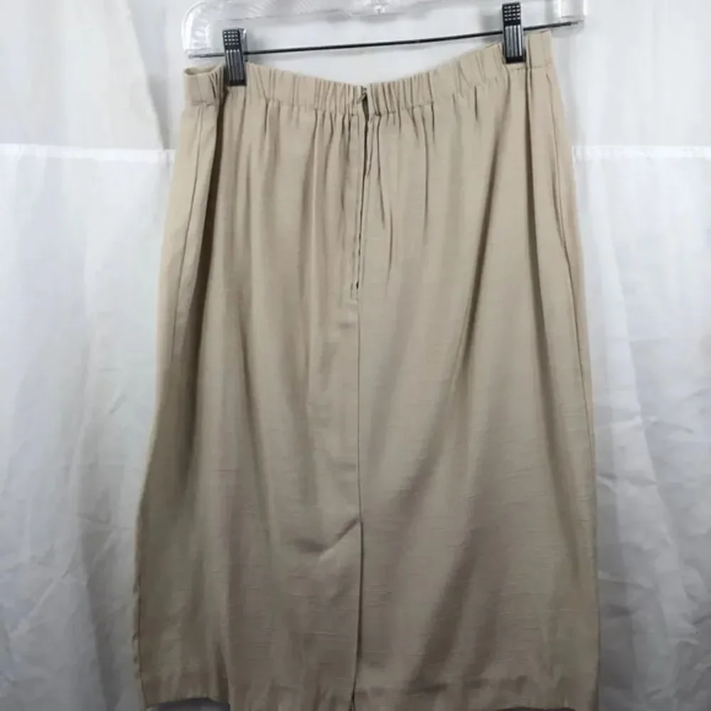 Womens Beige‎ Midi Skirt Elastic Waist Pencil Straight Lined Career